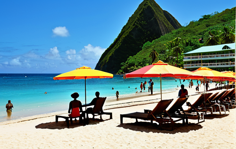 세인트루시아 범죄율 - Safe Beach Scene**

"A bright and sunny day at Reduit Beach in St. Lucia. Tourists are relaxing unde...