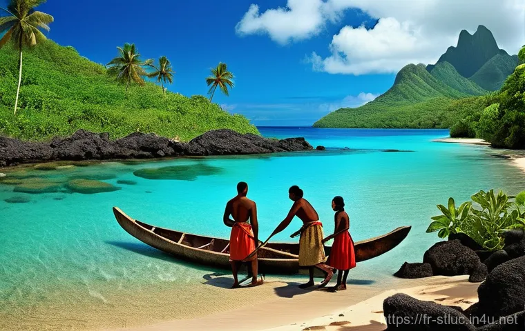 세인트루시아의 역사적 사건 - **Prompt: Ancient Kalinago Life on Hewanorra**
    "A serene and vibrant depiction of daily life amo...