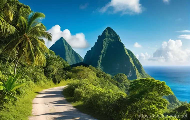세인트루시아 여행 필수 준비물 - **Prompt 1: Majestic Pitons and Lush Tropical Landscape**
    "A breathtaking panoramic view of Sain...