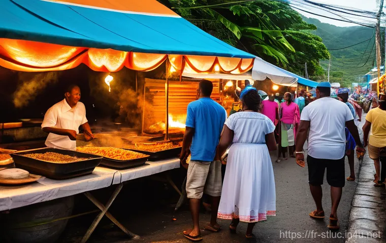 세인트루시아의 해산물 요리 - **Prompt:** A vibrant, mouth-watering close-up of a freshly grilled Caribbean lobster, served on a r...