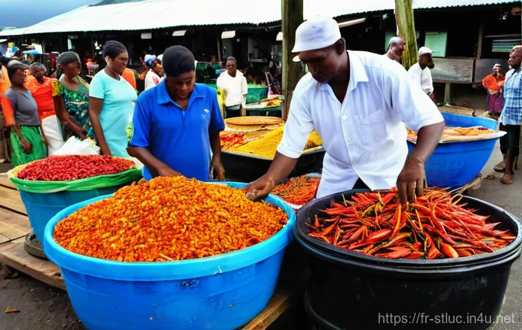 세인트루시아의 해산물 요리 - **Prompt:** An energetic and colorful street scene depicting the famous "Fish Fry" in Gros Islet, St...