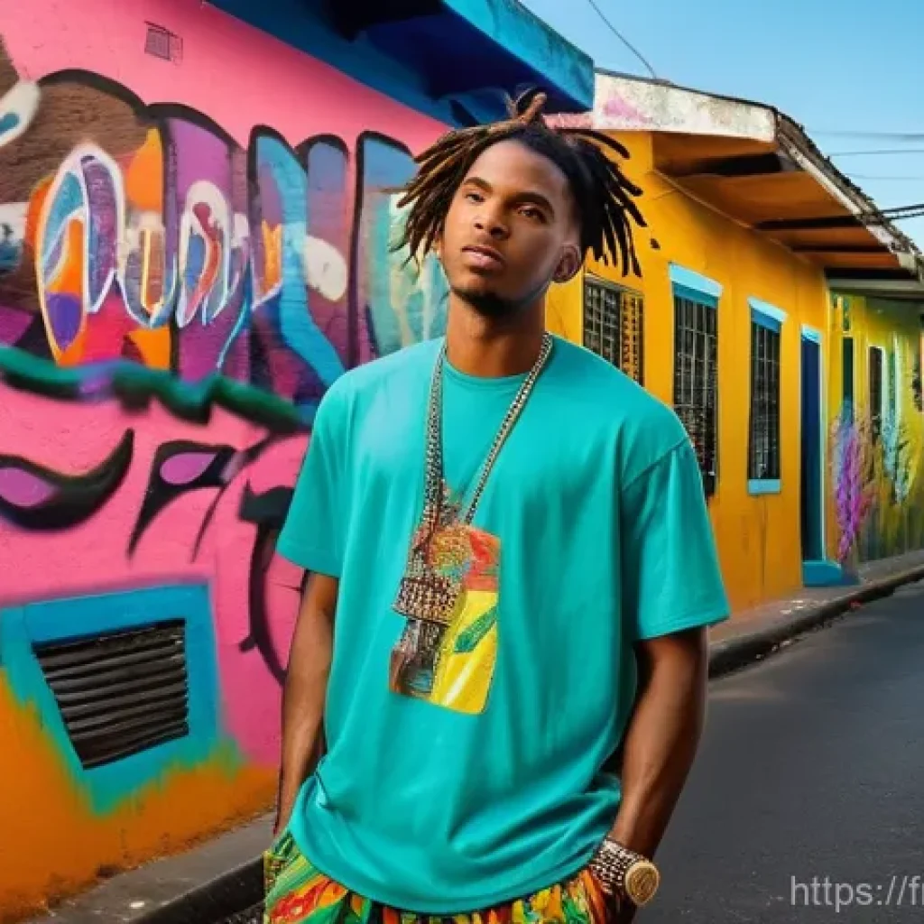 세인트루시아의 래퍼 - A young male hip-hop artist, in his mid-20s, with short dreadlocks and a confident expression, stand...