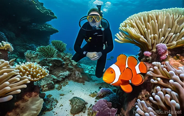 세인트루시아 해양 보호 구역 - **Vibrant Coral Reef Ecosystem in Saint Lucia:**
    "A breathtaking underwater scene in the crystal...