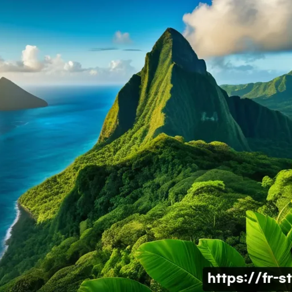 세인트루시아와 카리브해 다른 나라 비교 - A breathtaking view of the iconic Pitons volcanic peaks in Saint Lucia at sunrise, with lush tropica...