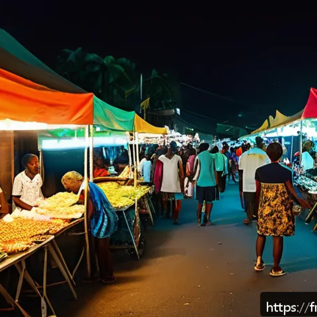 세인트루시아 위험 지역 - A bustling night market scene in the peripheral district of Castries, Saint Lucia, under warm street...