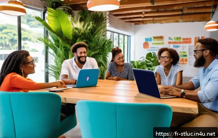 세인트루시아의 신생 기업 스타트업 - A vibrant co-working incubator space in Saint Lucia filled with diverse young entrepreneurs collabor...