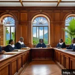 Home 18 세인트루시아의 법 체계 - A detailed courtroom scene in Saint Lucia showcasing the fusion of British common law and French civ...