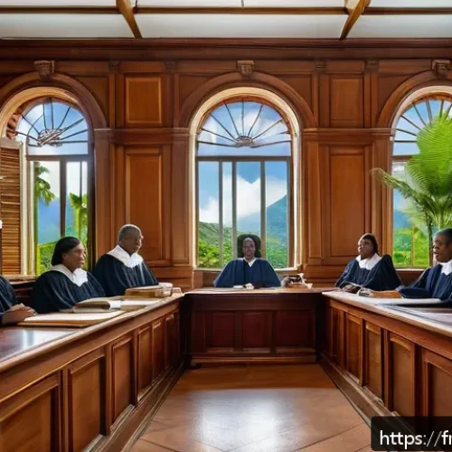 Home 30 세인트루시아의 법 체계 - A detailed courtroom scene in Saint Lucia showcasing the fusion of British common law and French civ...