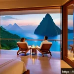 Home 23 세인트루시아 리조트 비교 - A luxurious oceanfront suite at a high-end resort in Saint Lucia, featuring a spacious balcony with ...
