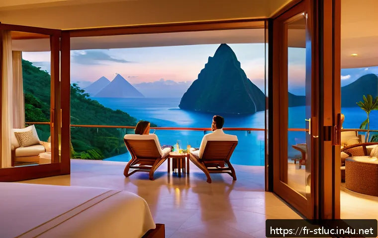 세인트루시아 리조트 비교 - A luxurious oceanfront suite at a high-end resort in Saint Lucia, featuring a spacious balcony with ...